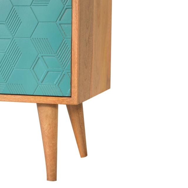Acadia Teal & White Cabinet | Solid Mango Wood | Oak Finish | 2 Door Storage