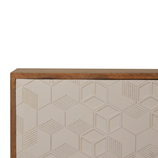 Acadia White Sideboard | Solid Mango Wood | Oak Finish | 1 Carved Door & 3 Drawers