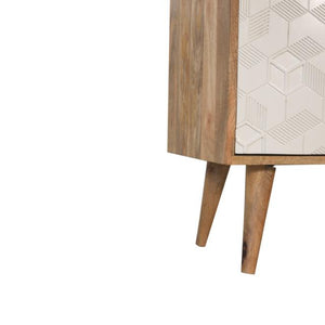 Acadia White Sideboard | Solid Mango Wood | Oak Finish | 1 Carved Door & 3 Drawers