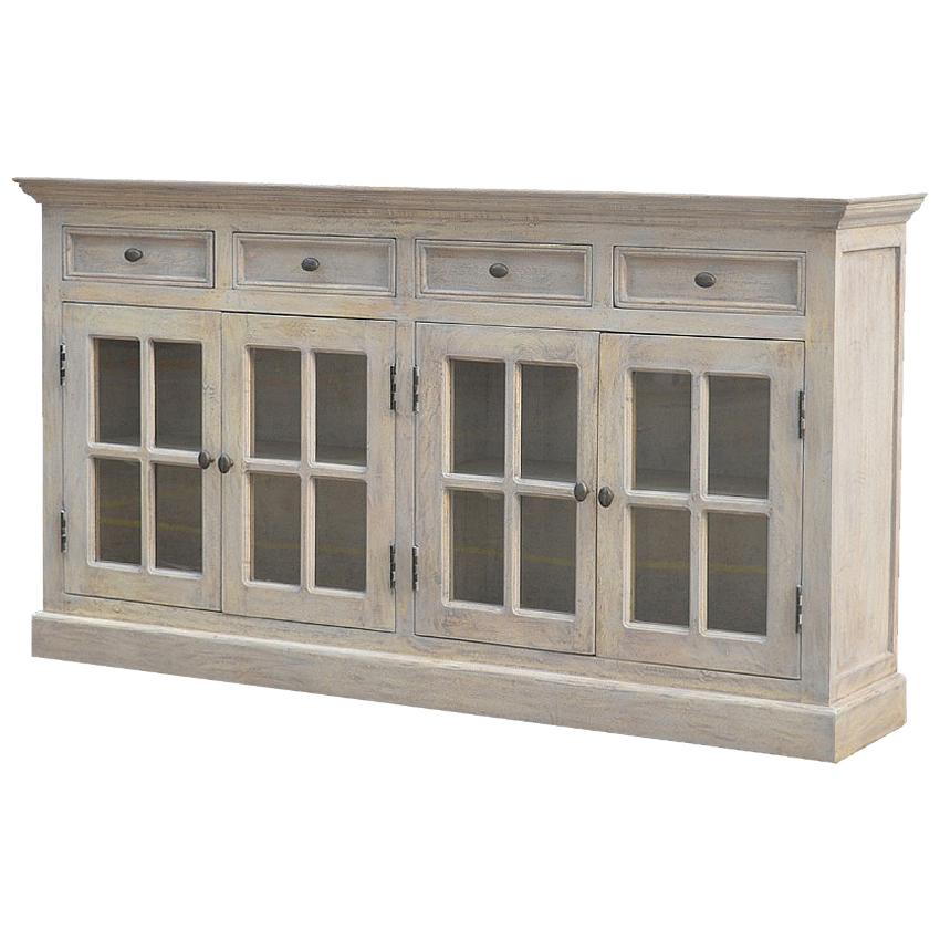Acid-Washed Mango Wood Sideboard | 4 Glazed Doors | 4 Drawers