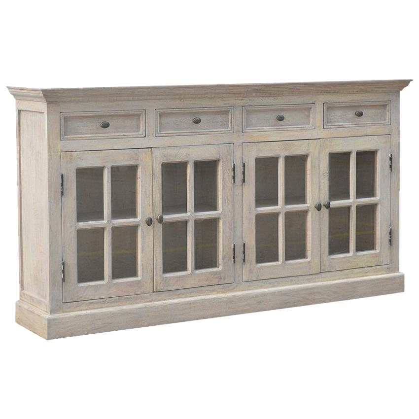 Acid-Washed Mango Wood Sideboard | 4 Glazed Doors | 4 Drawers