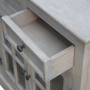 Acid-Washed Mango Wood Sideboard | 4 Glazed Doors | 4 Drawers