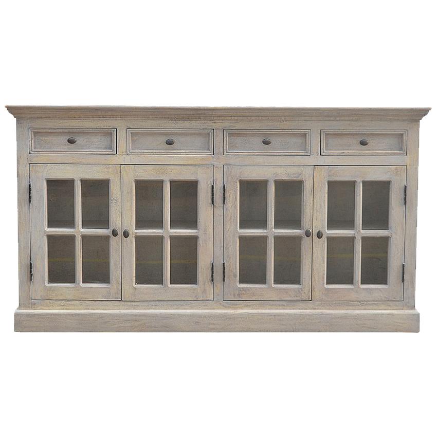 Acid-Washed Mango Wood Sideboard | 4 Glazed Doors | 4 Drawers