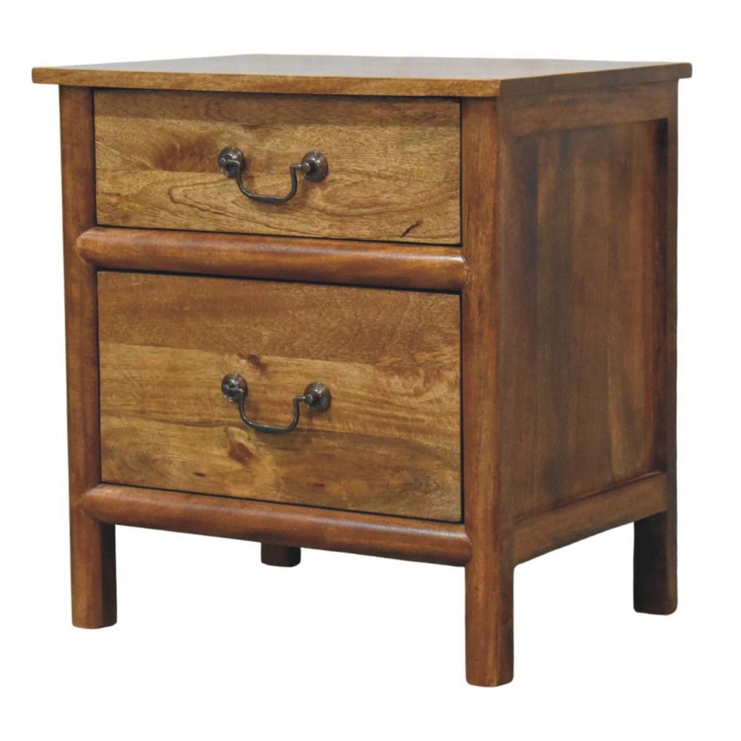 Alden Two Drawer Bedside Table | Solid Mango Wood | Amber Oak Finish