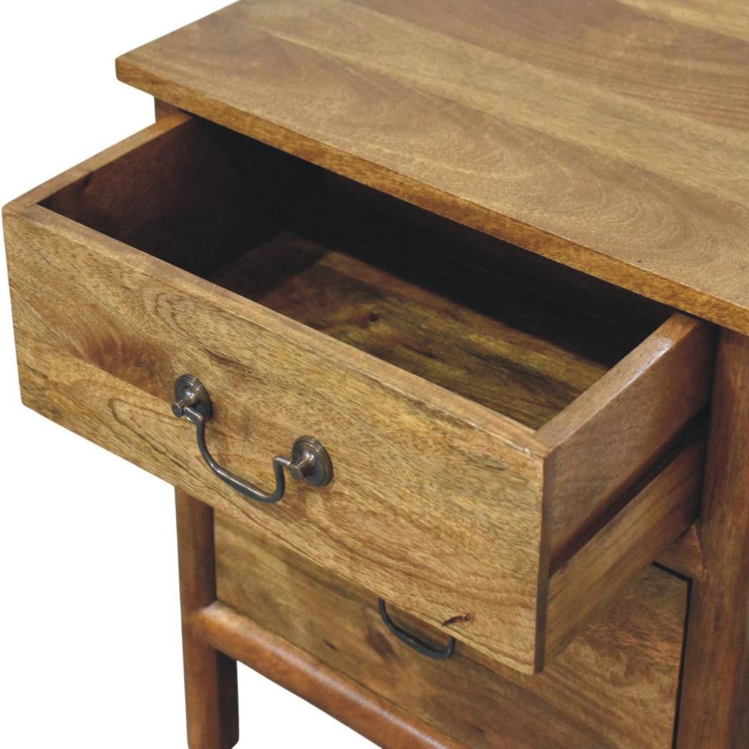 Alden Two Drawer Bedside Table | Solid Mango Wood | Amber Oak Finish