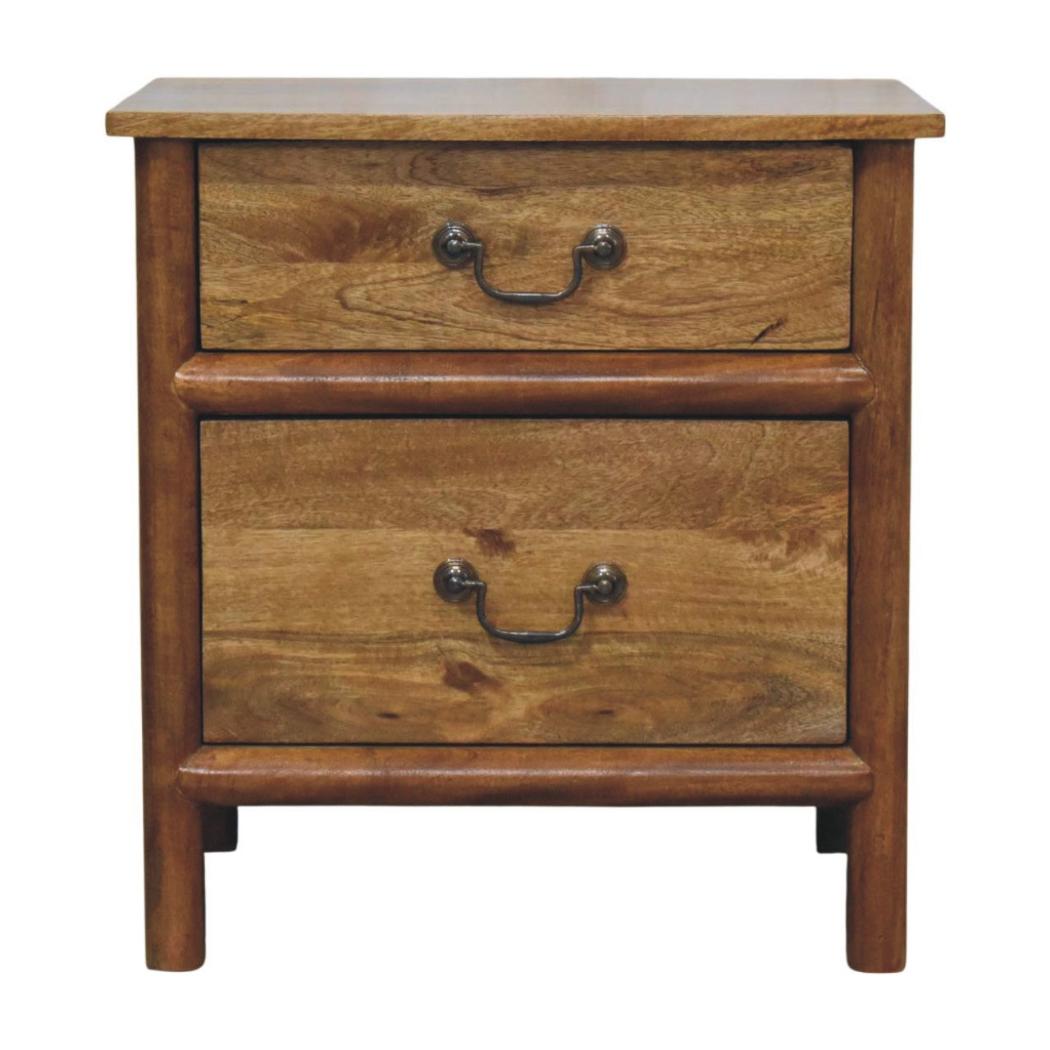 Alden Two Drawer Bedside Table | Solid Mango Wood | Amber Oak Finish