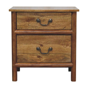 Alden Two Drawer Bedside Table | Solid Mango Wood | Amber Oak Finish