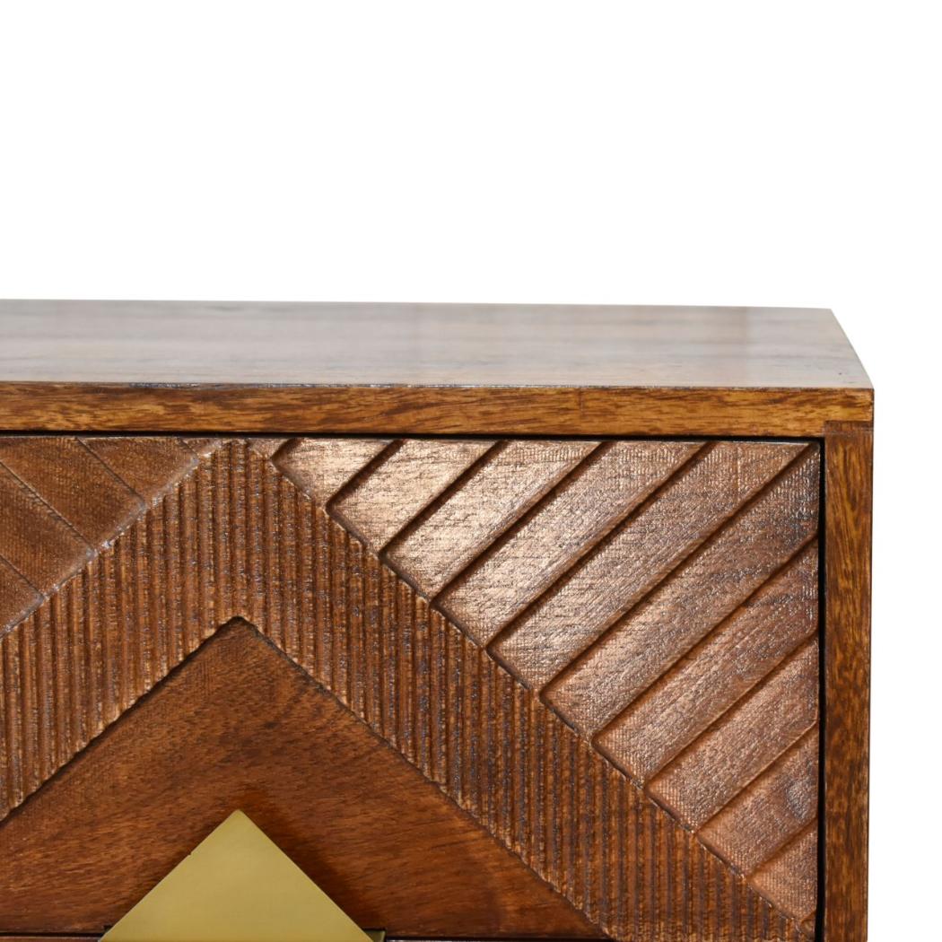 Alma Brass Inlay Bedside Table | Solid Mango Wood | Chestnut Finish | Ridged Front