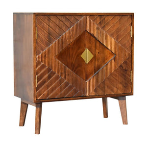 Alma Brass Inlay Cabinet | Solid Mango Wood | Chestnut Finish | Ridged Doors