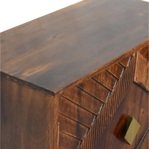 Alma Brass Inlay Cabinet | Solid Mango Wood | Chestnut Finish | Ridged Doors