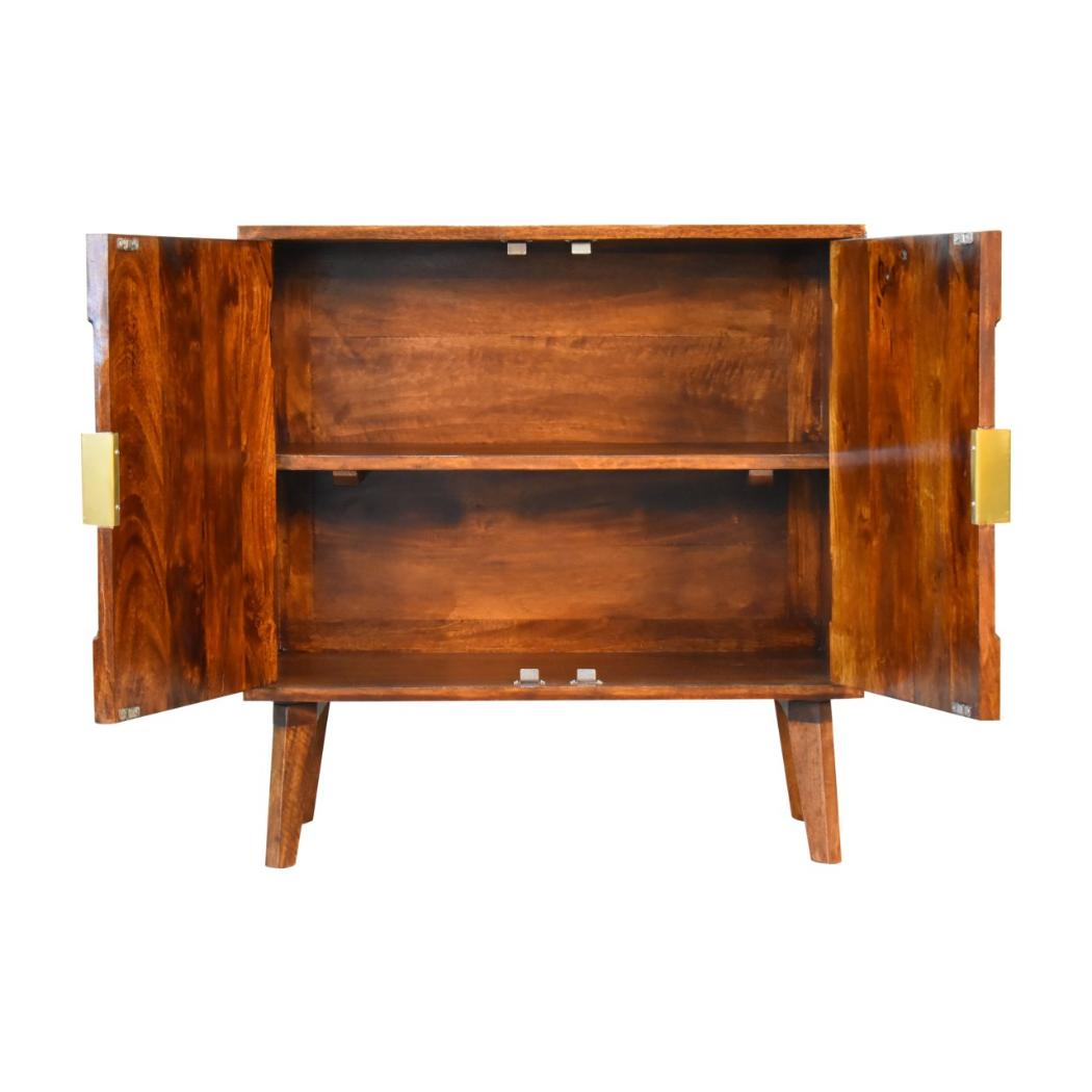Alma Brass Inlay Cabinet | Solid Mango Wood | Chestnut Finish | Ridged Doors