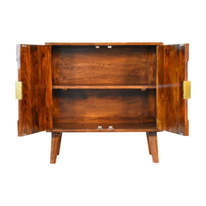 Alma Brass Inlay Cabinet | Solid Mango Wood | Chestnut Finish | Ridged Doors