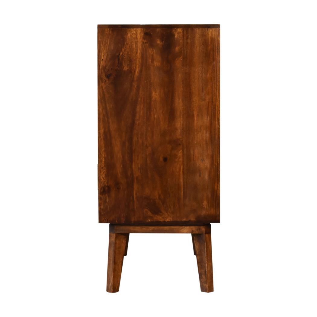Alma Brass Inlay Cabinet | Solid Mango Wood | Chestnut Finish | Ridged Doors