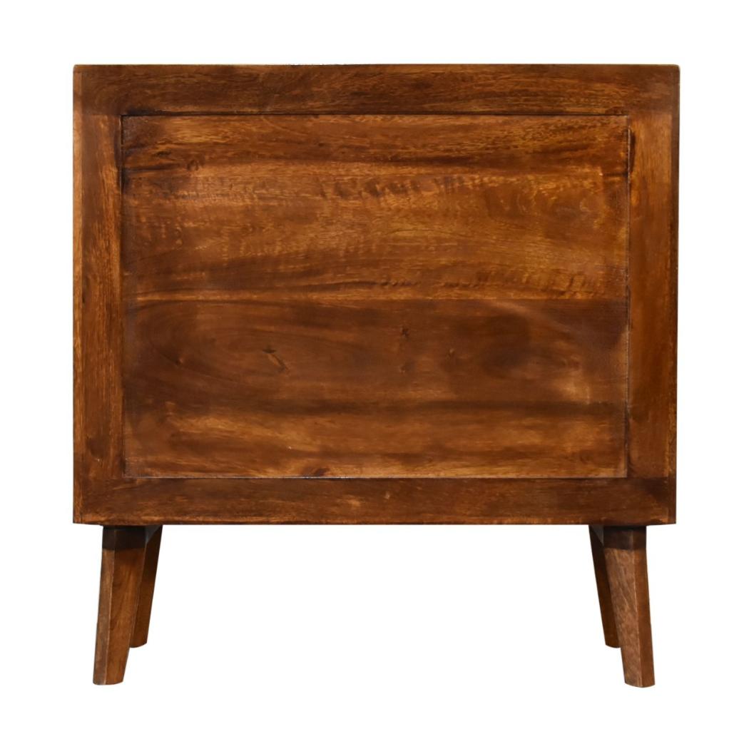 Alma Brass Inlay Cabinet | Solid Mango Wood | Chestnut Finish | Ridged Doors