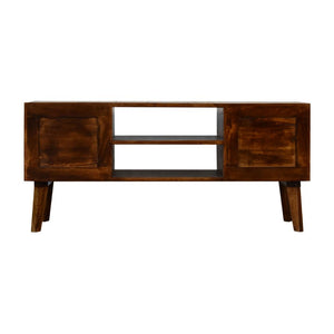 Alma Brass Inlay Media Unit | Solid Mango Wood | Chestnut Finish | 2 Open Shelves