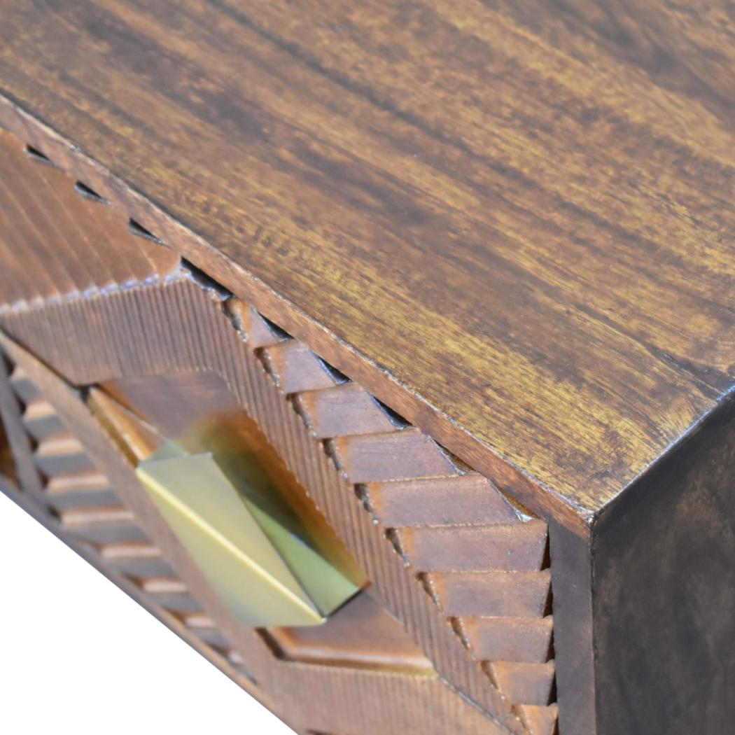 Alma Brass Inlay Media Unit | Solid Mango Wood | Chestnut Finish | 2 Open Shelves