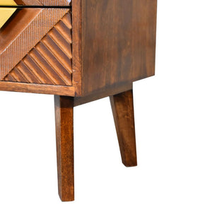Alma Brass Inlay Media Unit | Solid Mango Wood | Chestnut Finish | 2 Open Shelves