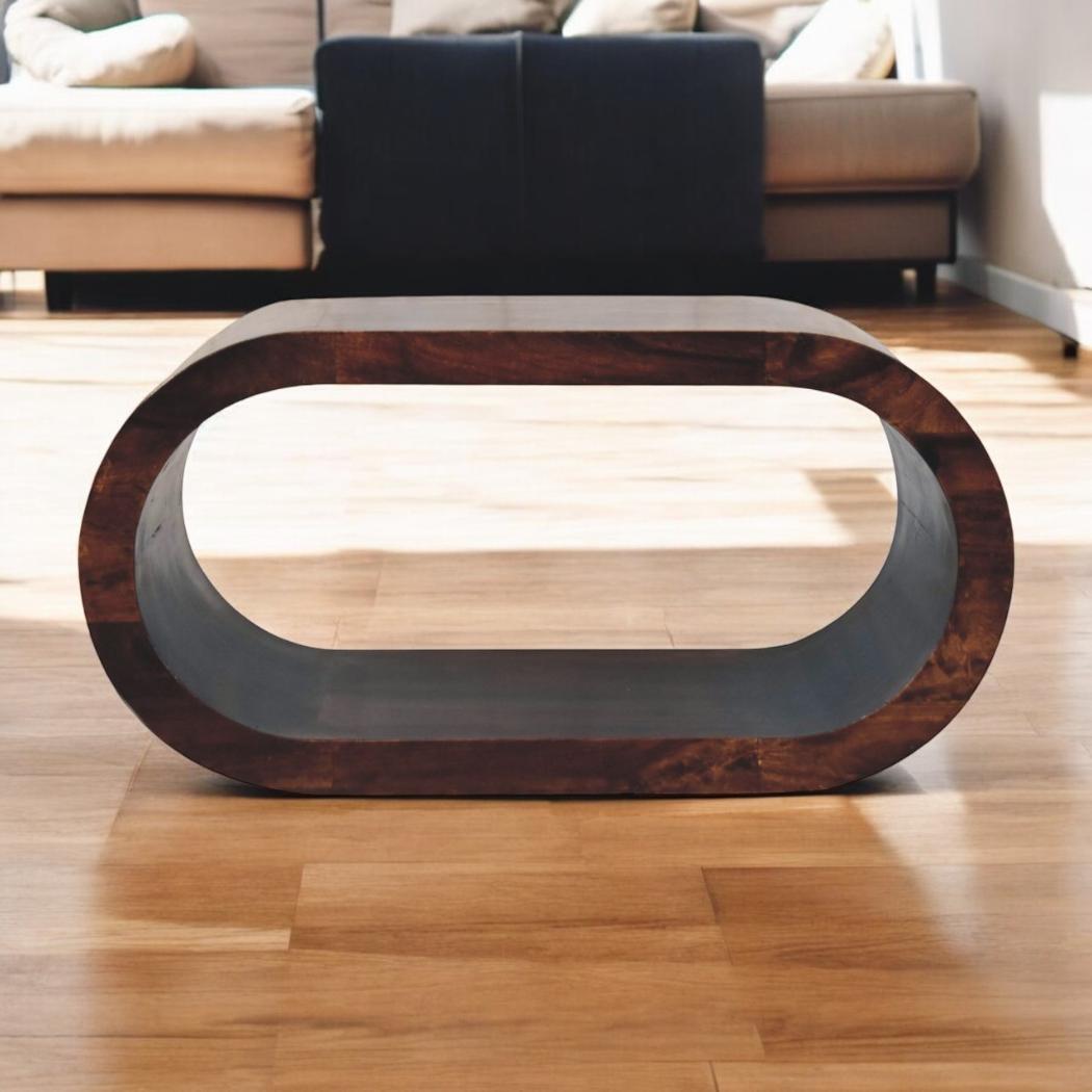 Amaya Coffee Table | Solid Mango Wood | California Walnut Finish | Modern Oval Coffee Table