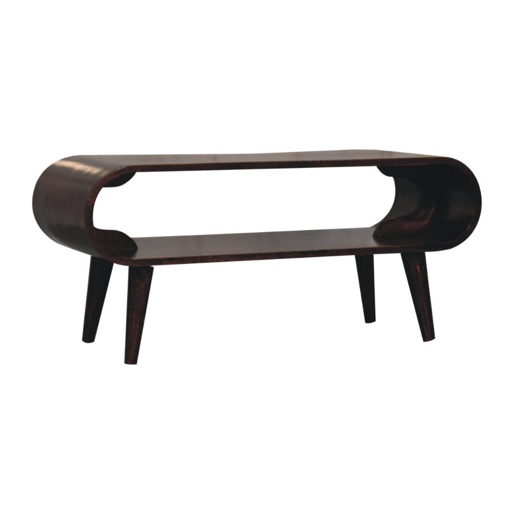 Amaya Coffee Table | Solid Mango Wood | California Walnut Finish | Open Shelf Coffee Table