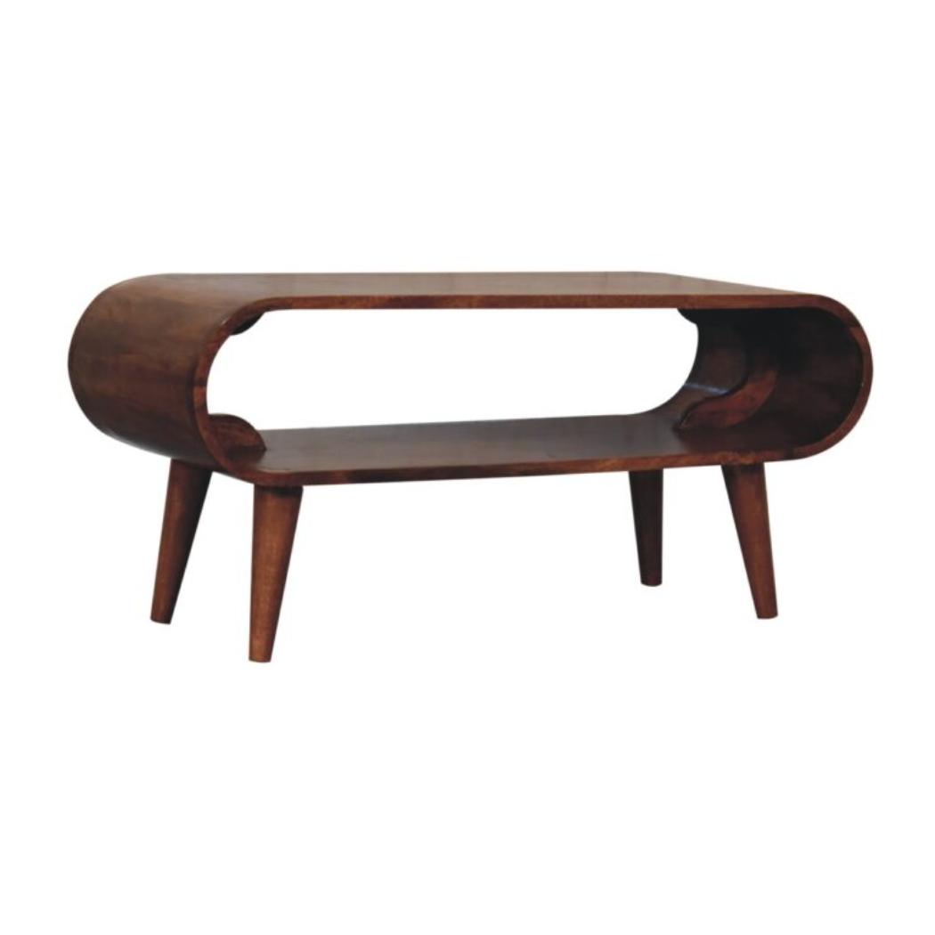 Amaya Coffee Table | Solid Mango Wood | Honey Caramel Finish | Open Shelf Coffee Table
