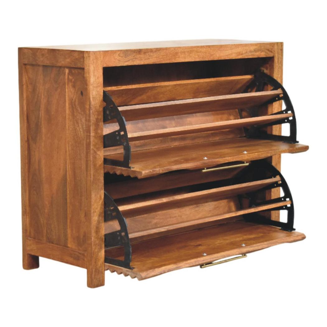 Amber Wavefront Cabinet | Solid Mango Wood | Amber Finish | Textured Storage Cupboard