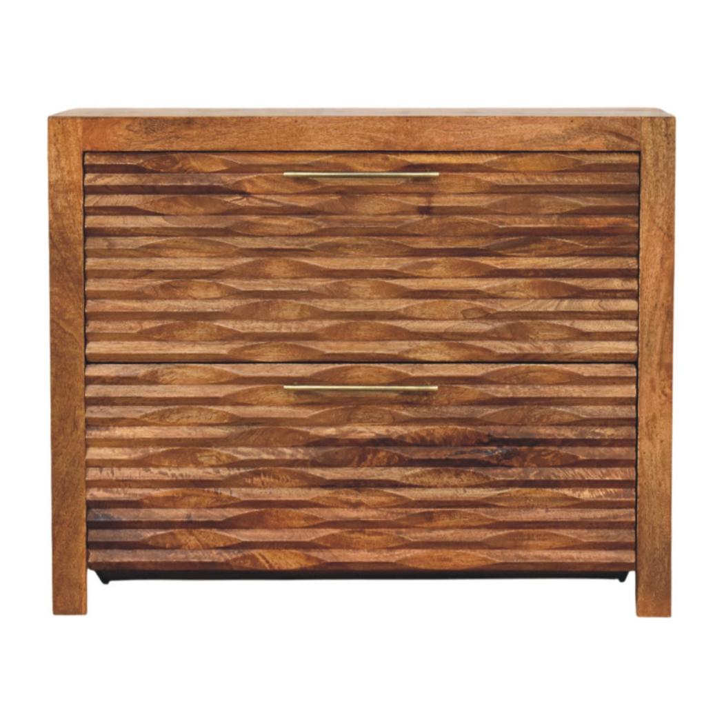 Amber Wavefront Cabinet | Solid Mango Wood | Amber Finish | Textured Storage Cupboard