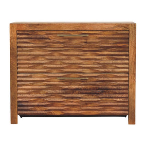 Amber Wavefront Cabinet | Solid Mango Wood | Amber Finish | Textured Storage Cupboard
