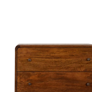 Arc Curved Chest of Drawers | Solid Mango Wood | Chestnut Finish | 3 Drawers
