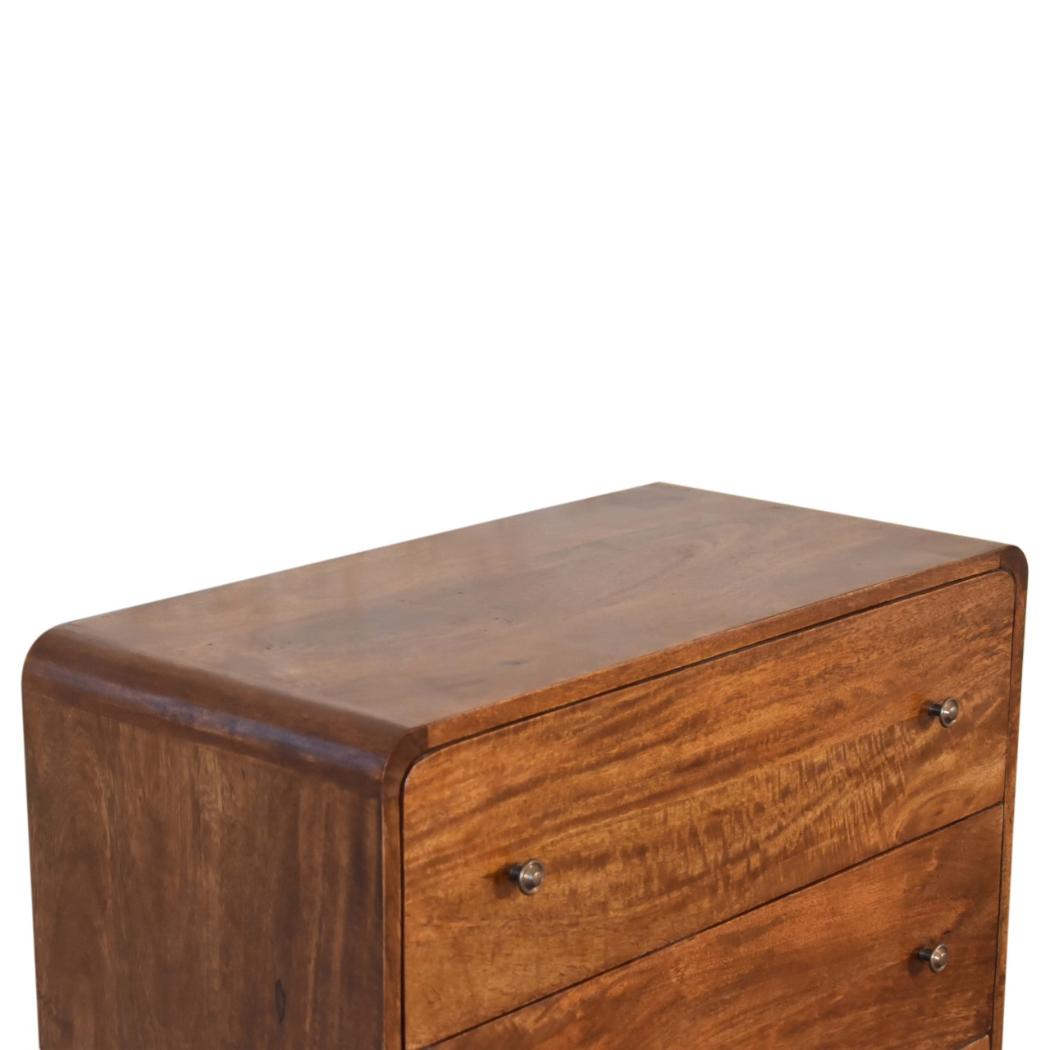 Arc Curved Chest of Drawers | Solid Mango Wood | Chestnut Finish | 3 Drawers