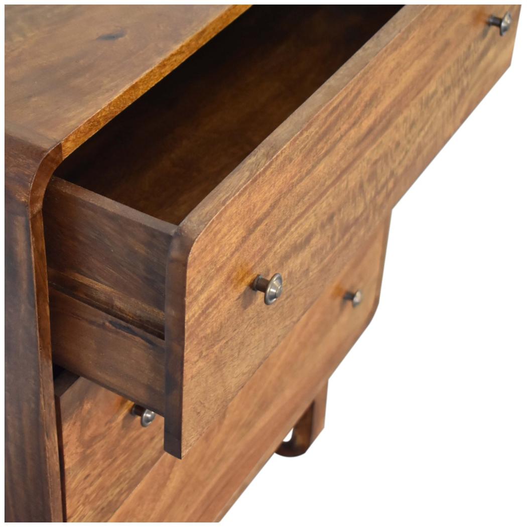 Arc Curved Chest of Drawers | Solid Mango Wood | Chestnut Finish | 3 Drawers