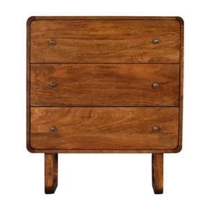 Arc Curved Chest of Drawers | Solid Mango Wood | Chestnut Finish | 3 Drawers