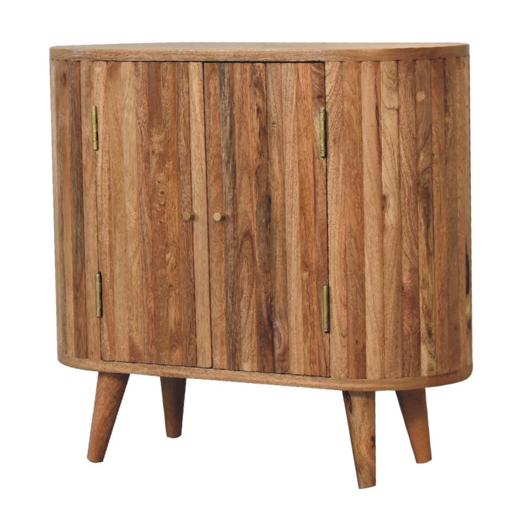 Arc Stripe Door Cabinet | Solid Mango Wood | Oak Finish | 2 Door Storage Cabinet