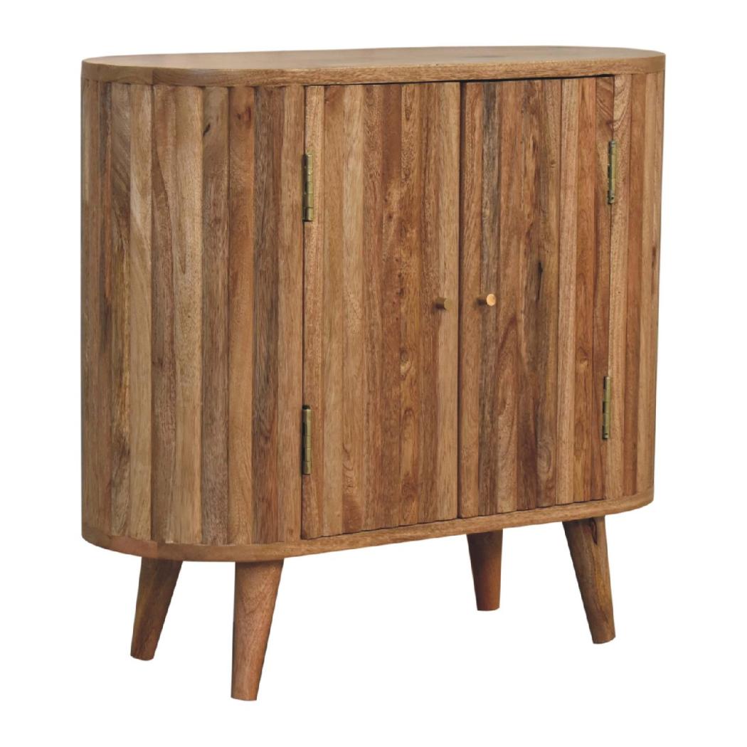 Arc Stripe Door Cabinet | Solid Mango Wood | Oak Finish | 2 Door Storage Cabinet