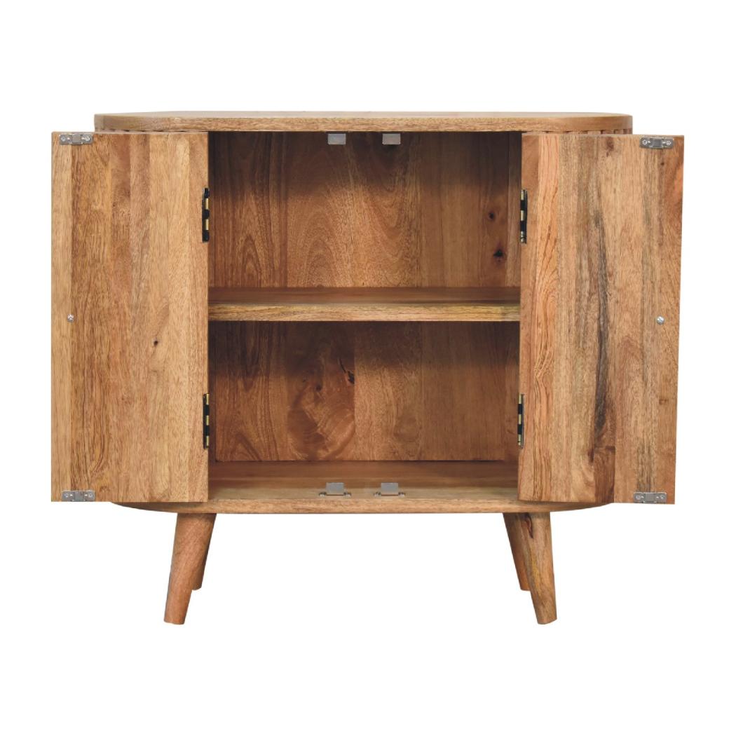 Arc Stripe Door Cabinet | Solid Mango Wood | Oak Finish | 2 Door Storage Cabinet