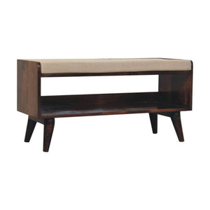 Arden Bedroom Bench | Solid Mango Wood | California Walnut Finish | Mud Linen Upholstered Seat