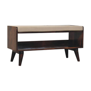 Arden Bedroom Bench | Solid Mango Wood | California Walnut Finish | Mud Linen Upholstered Seat