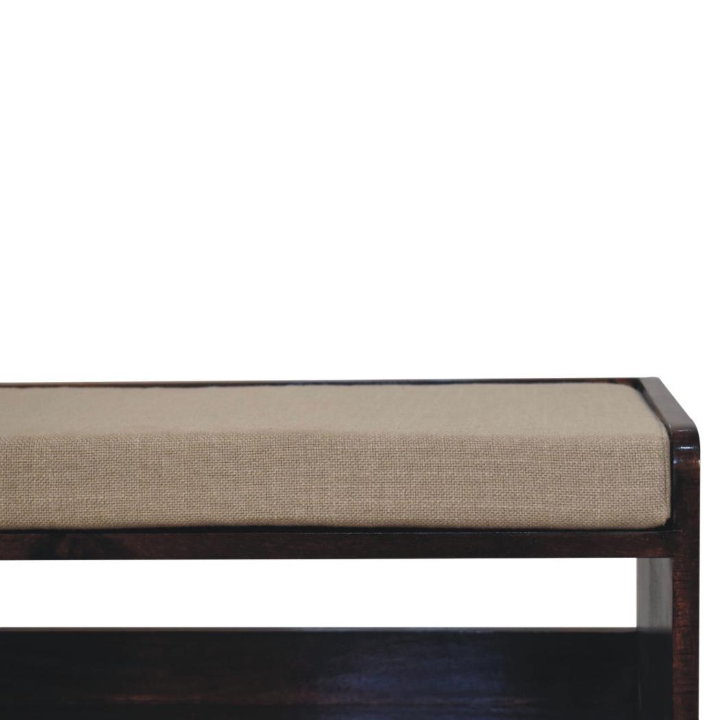 Arden Bedroom Bench | Solid Mango Wood | California Walnut Finish | Mud Linen Upholstered Seat