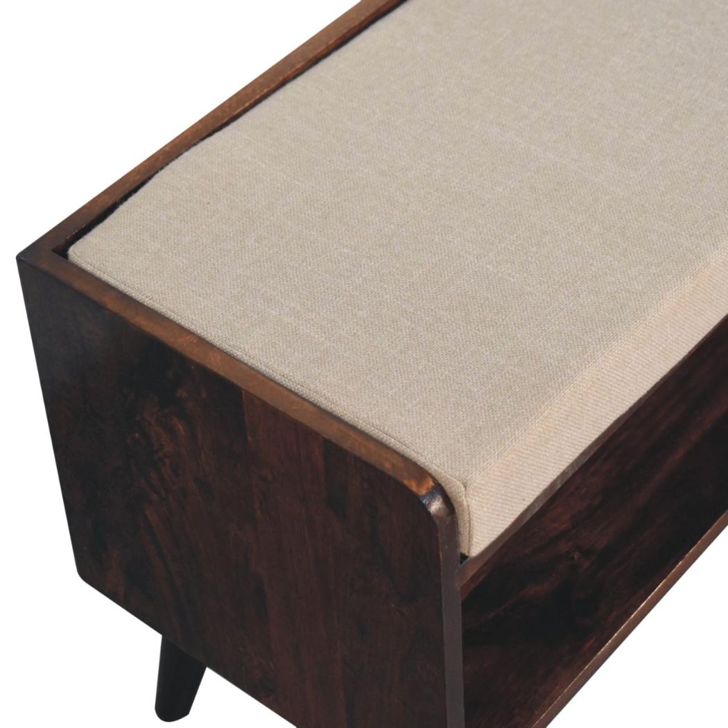 Arden Bedroom Bench | Solid Mango Wood | California Walnut Finish | Mud Linen Upholstered Seat