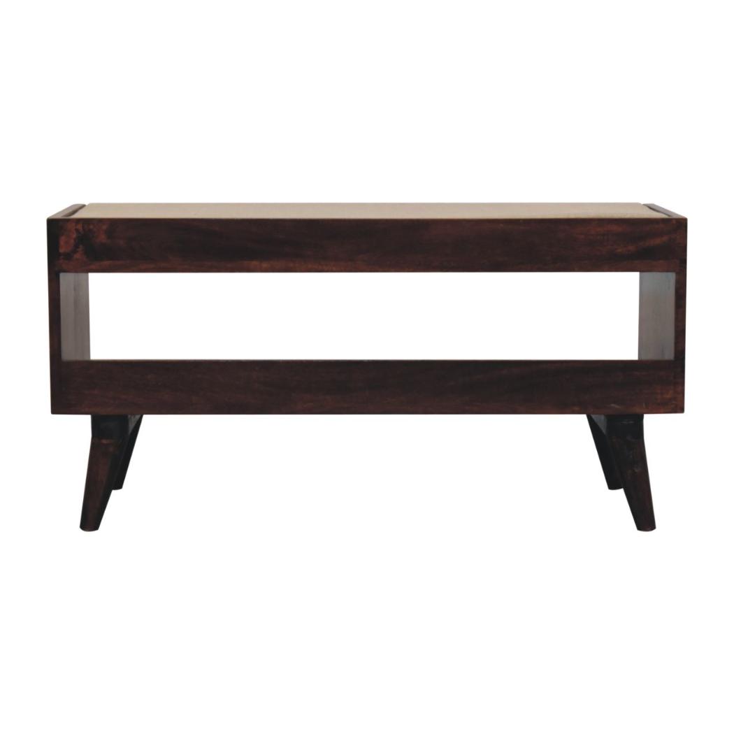 Arden Bedroom Bench | Solid Mango Wood | California Walnut Finish | Mud Linen Upholstered Seat