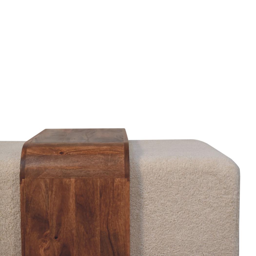 Arden Bench Duo | Solid Mango Wood | Honey Caramel Finish | Bouclé Upholstered Hallway Bench with Centre Table