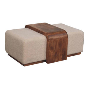 Arden Bench Duo | Solid Mango Wood | Honey Caramel Finish | Bouclé Upholstered Hallway Bench with Centre Table