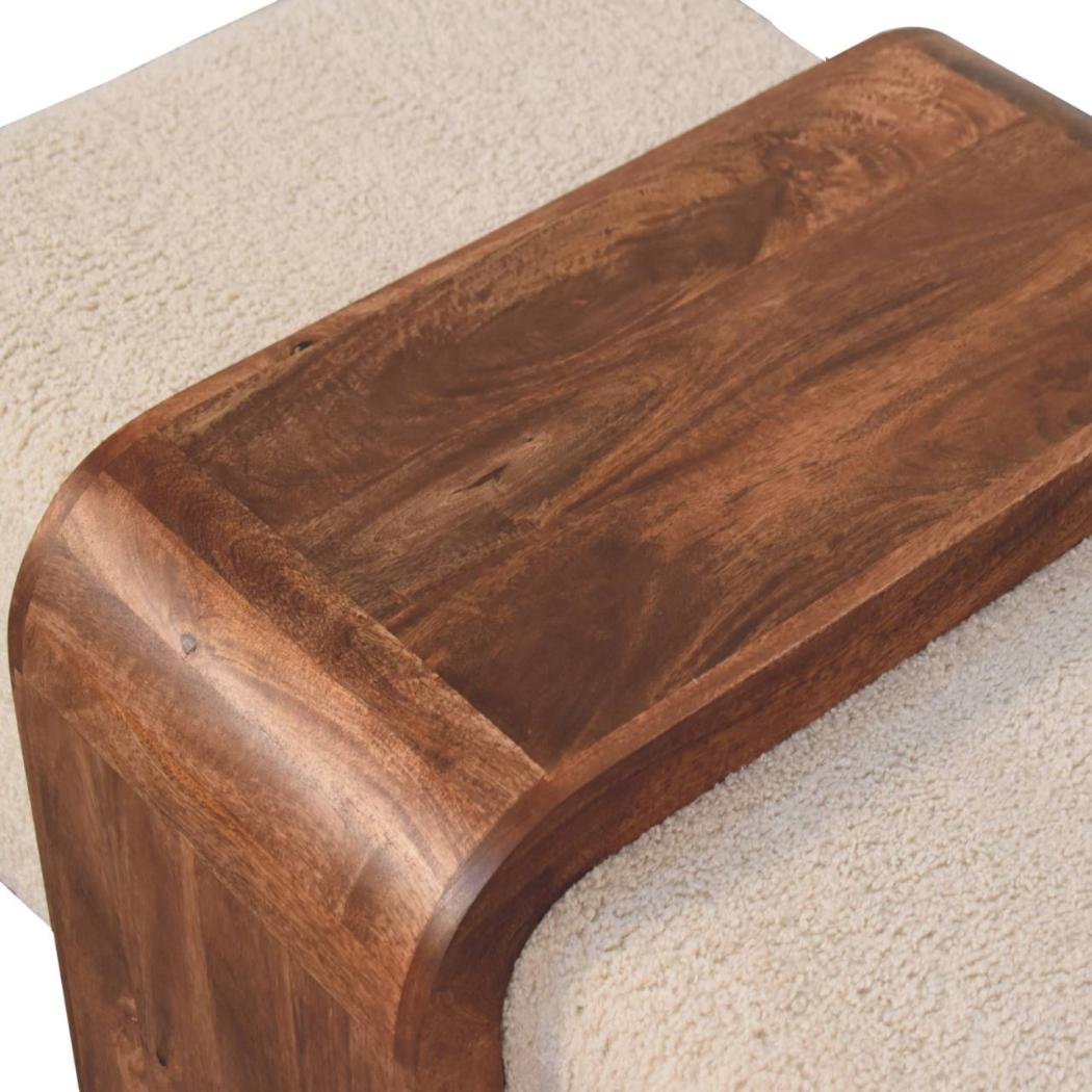 Arden Bench Duo | Solid Mango Wood | Honey Caramel Finish | Bouclé Upholstered Hallway Bench with Centre Table