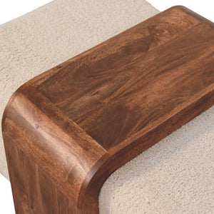 Arden Bench Duo | Solid Mango Wood | Honey Caramel Finish | Bouclé Upholstered Hallway Bench with Centre Table