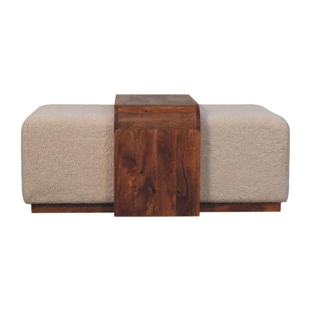 Arden Bench Duo | Solid Mango Wood | Honey Caramel Finish | Bouclé Upholstered Hallway Bench with Centre Table
