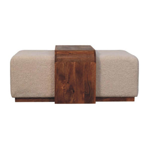 Arden Bench Duo | Solid Mango Wood | Honey Caramel Finish | Bouclé Upholstered Hallway Bench with Centre Table
