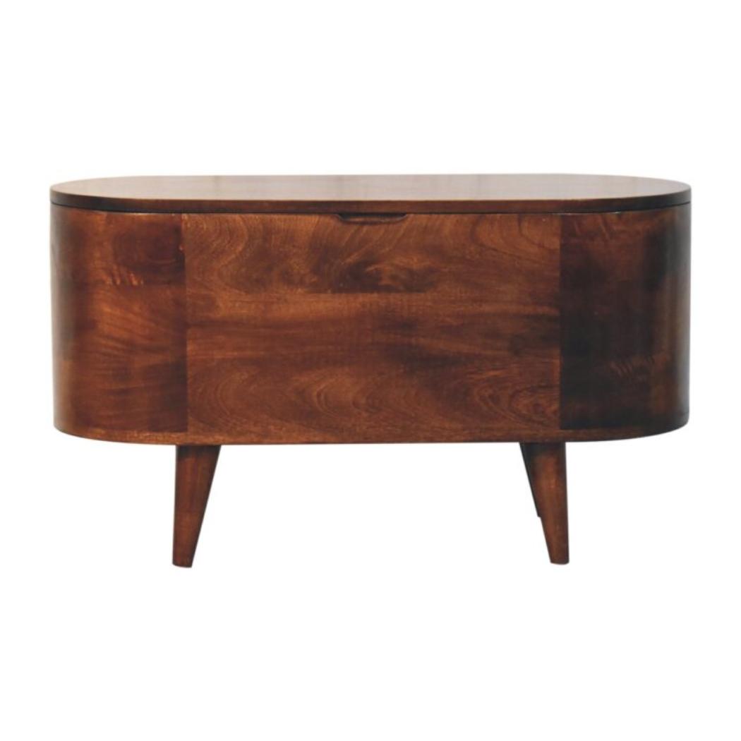Arden Blanket Box | Solid Mango Wood | California Walnut Finish | Curved Wooden Storage Chest