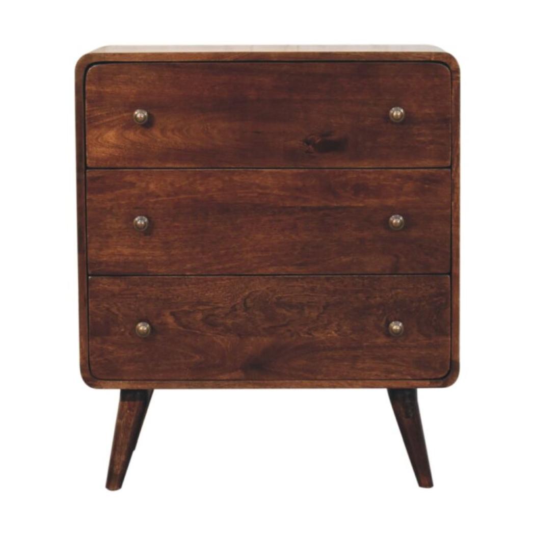 Arden Chest of Drawers | Solid Mango Wood | California Walnut Finish | 3 Drawer Storage Chest