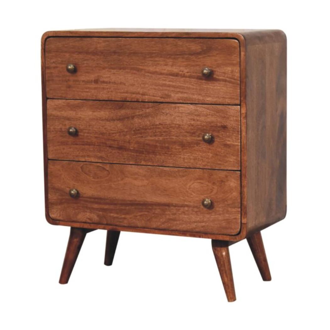 Arden Chest of Drawers | Solid Mango Wood | Honey Caramel Finish | 3 Drawer Storage Chest