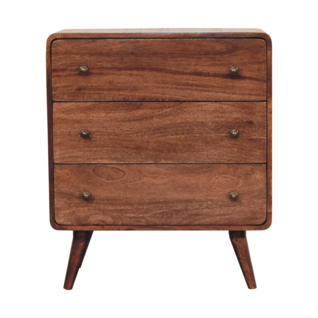 Arden Chest of Drawers | Solid Mango Wood | Honey Caramel Finish | 3 Drawer Storage Chest
