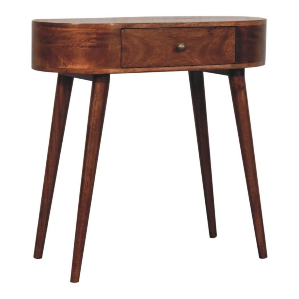 Arden Console Table | Solid Mango Wood | Honey Caramel Finish | Rounded Hallway Console with Drawer